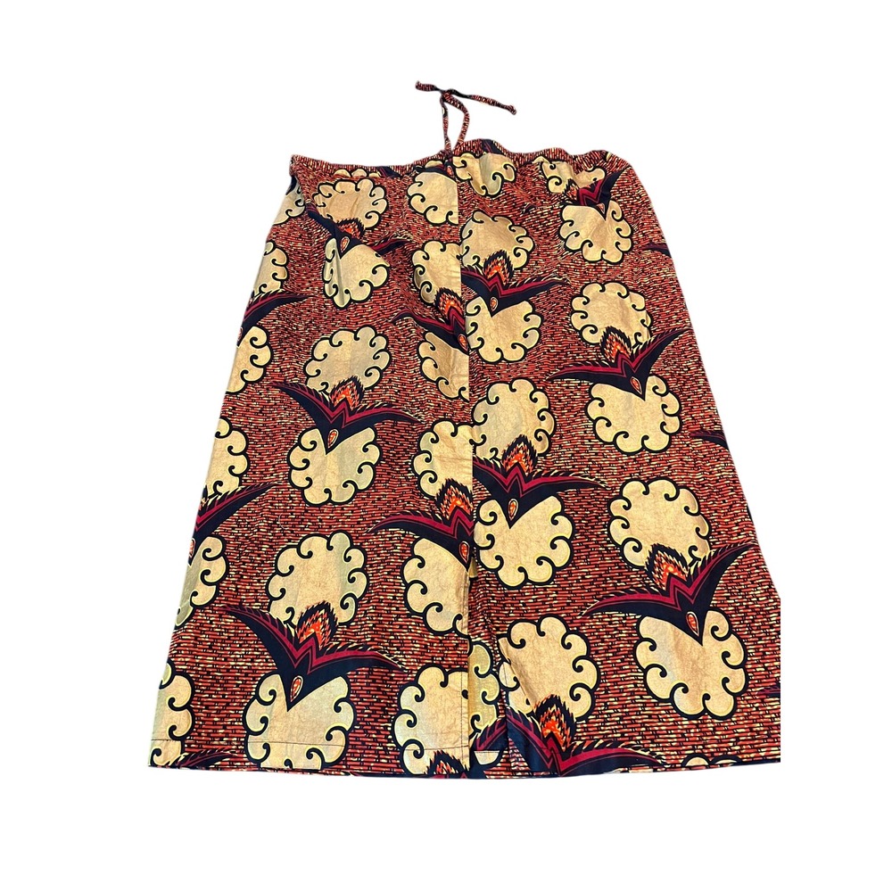 The African Village Cotton Wax Print Wrap Skirt Red Yellow‎ Black Free Size